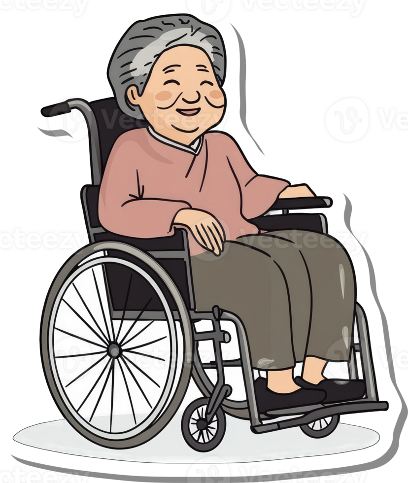 Happy Elderly Woman Sitting In Wheelchair png
