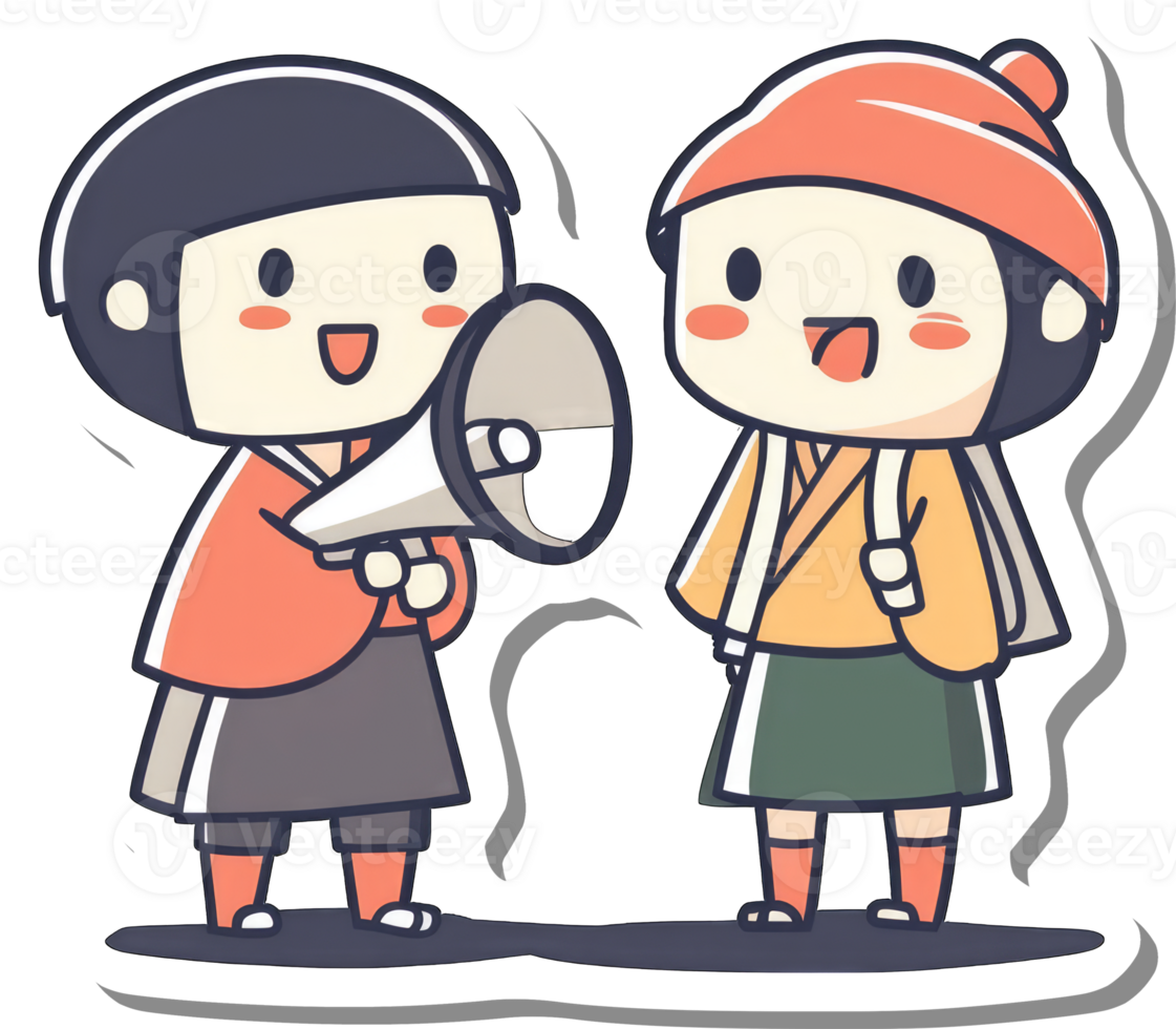 Two Anime Children Announce Important News Using a Megaphone png