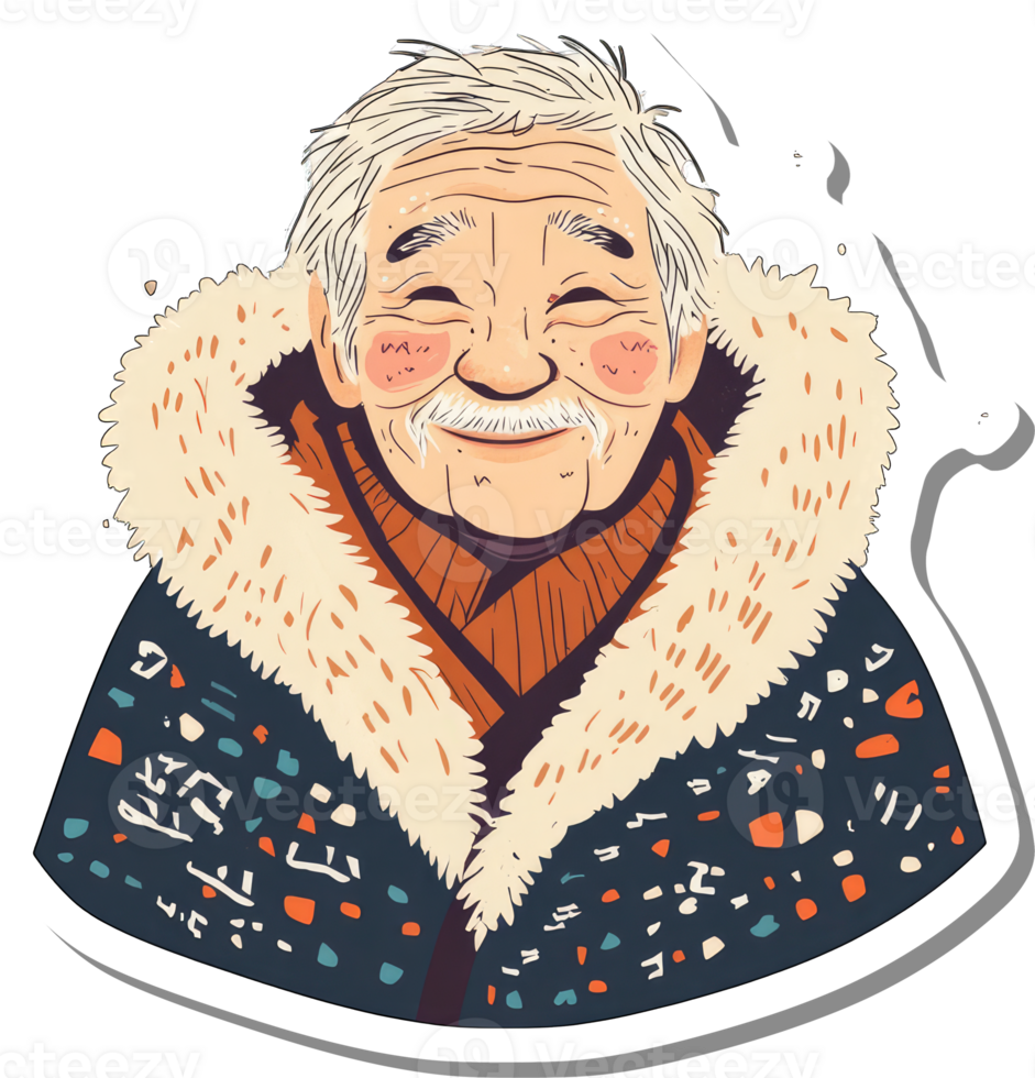 A Smiling Elderly Man Wearing a Warm Winter Coat png