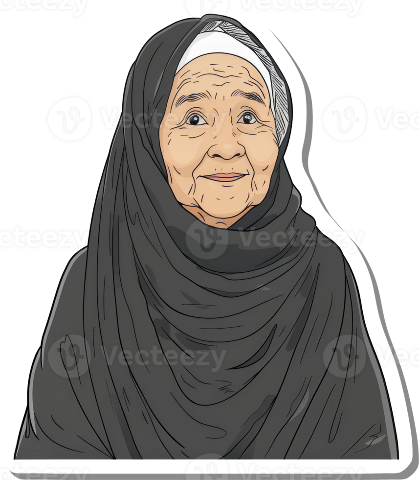 Elderly Woman Wearing A Traditional Gray Headscarf png