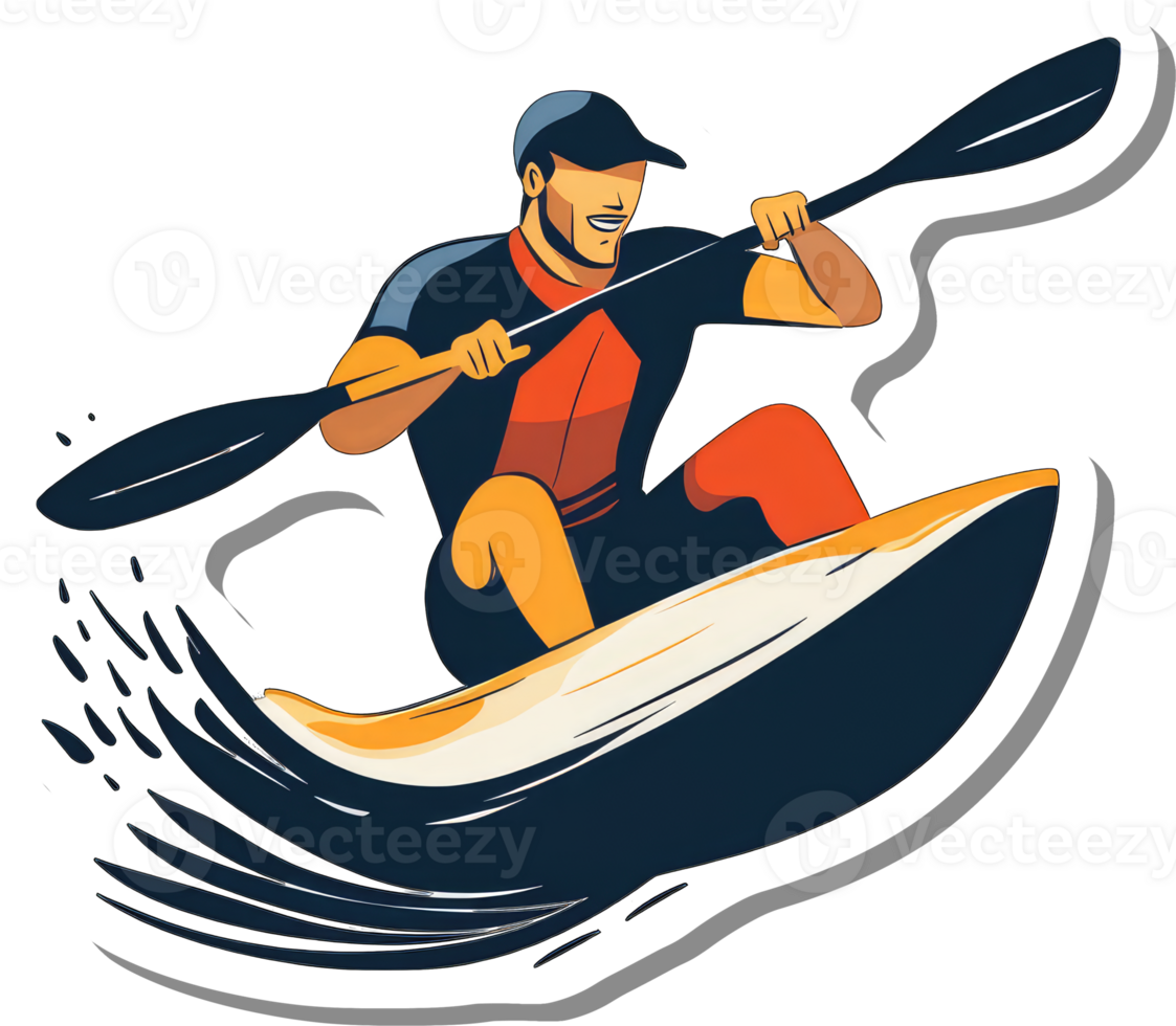 Happy Kayaker Paddling a Kayak on Water png