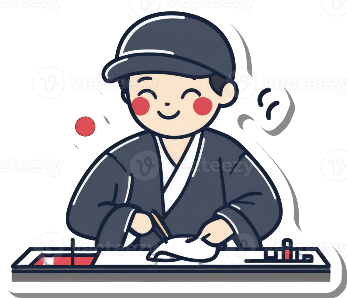 Happy Boy Writing Calligraphy at Desk png