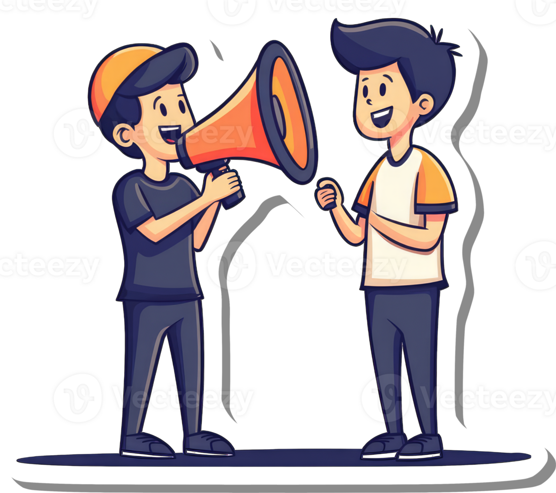 Boy Using Megaphone To Announce To Another Boy png