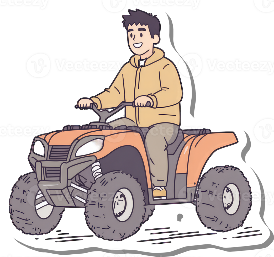 Happy Man Riding an Orange All Terrain Vehicle png