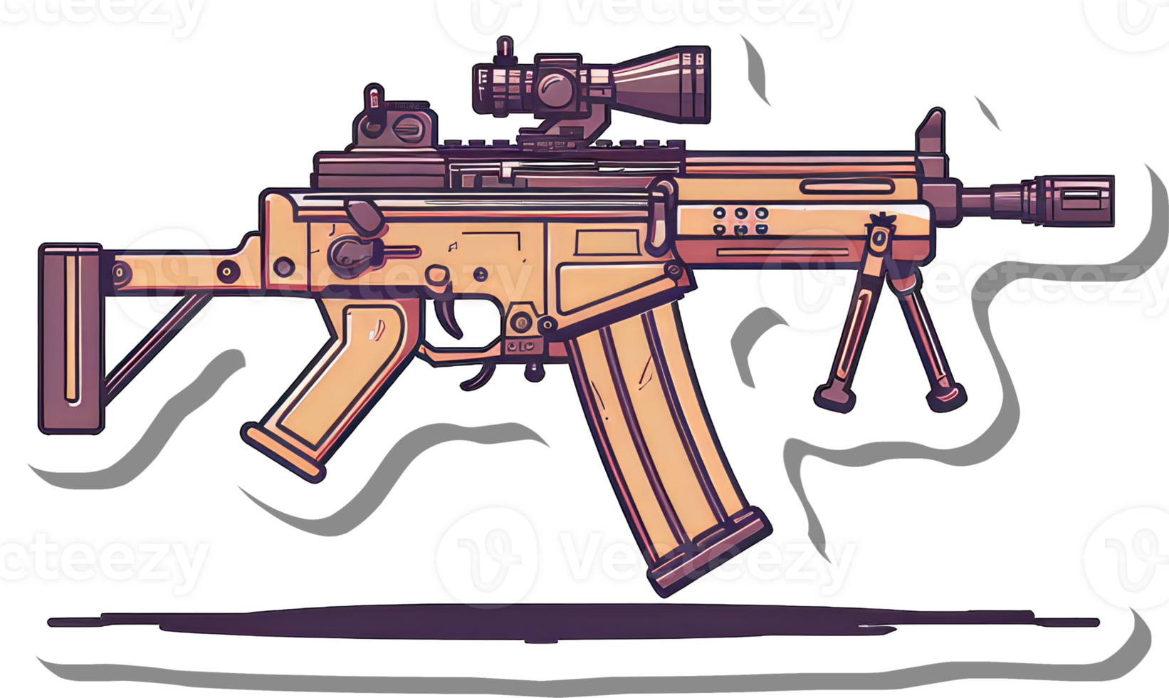 Tan Submachine Gun with Scope and Bipod png