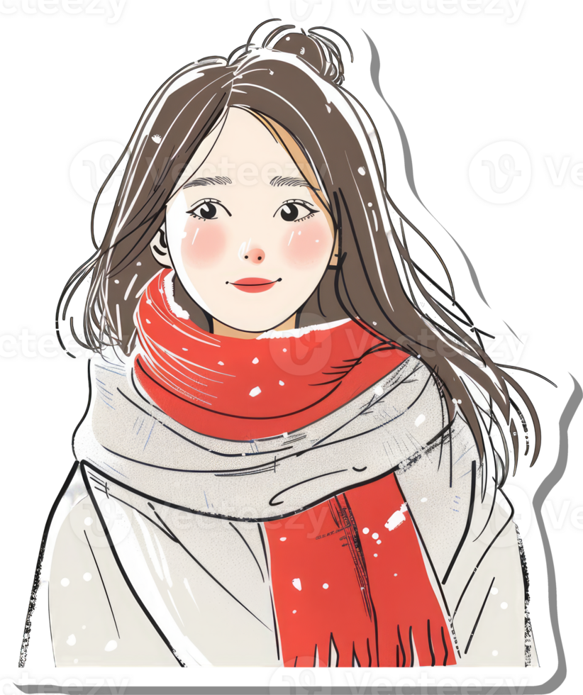 Winter Girl Wearing Red Scarf And Coat png