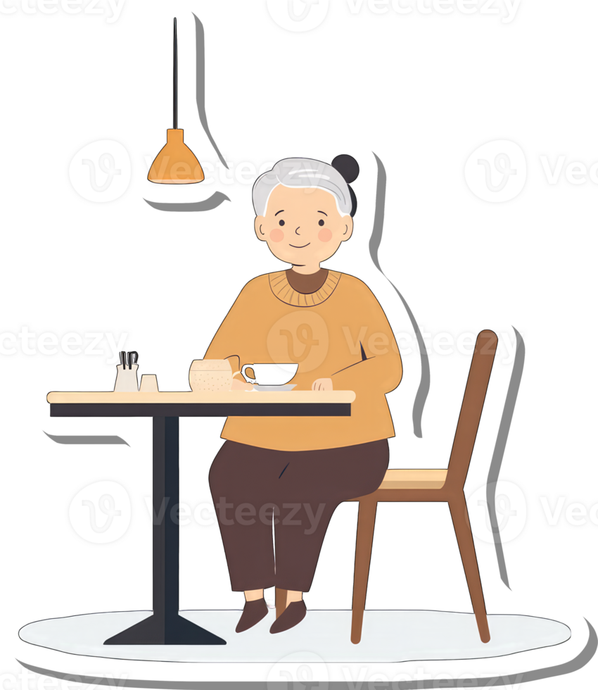 Elderly Person Enjoying Tea and Biscuits at a Cafe png