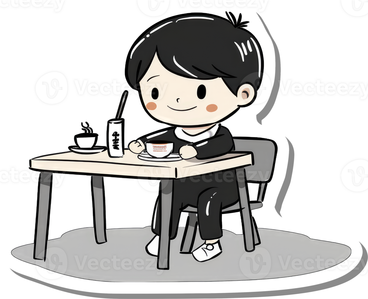 A Cute Boy Enjoying Coffee and a Drink at a Table png