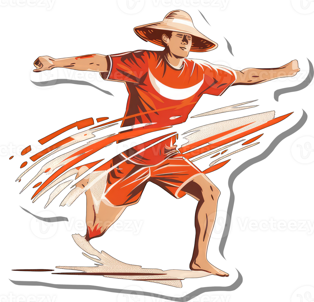 Dynamic Illustration of a Fisherman in Motion png