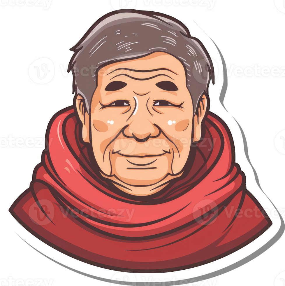 Smiling Elderly Person Wearing Red Hooded Garment png