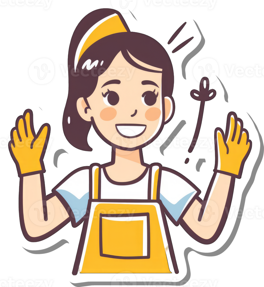 Happy Girl Wearing Yellow Overalls and Gloves png