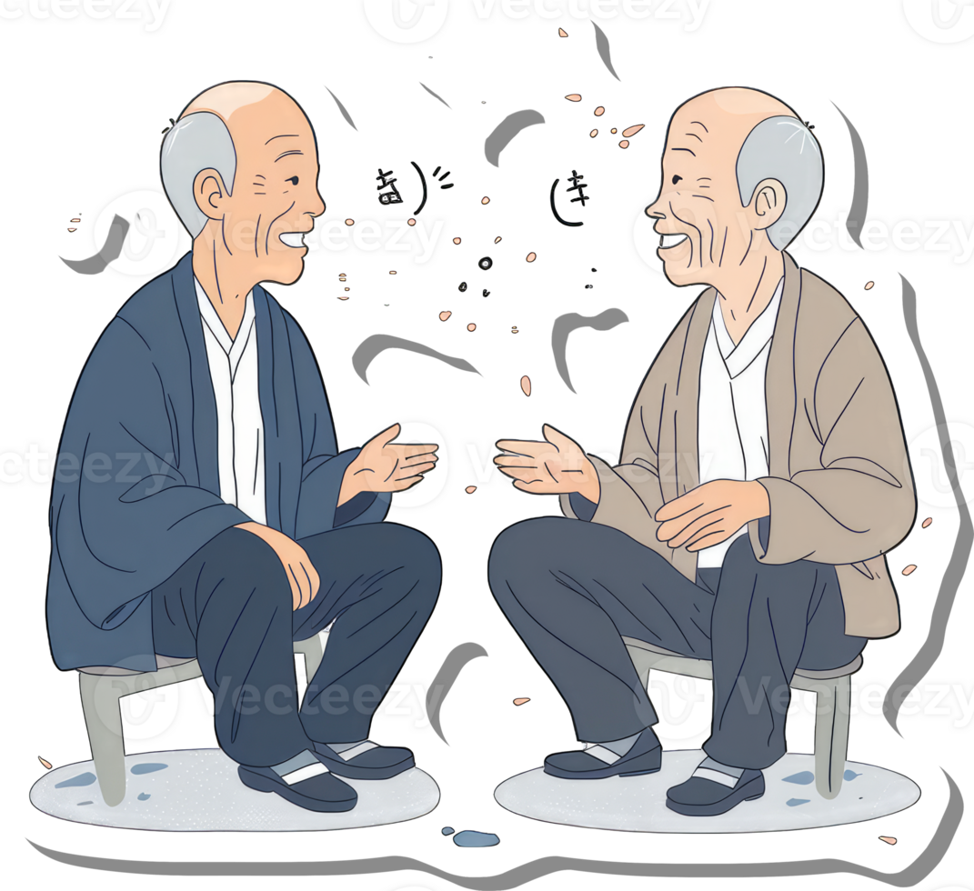 Two Elderly Men Engage In Pleasant Conversation png
