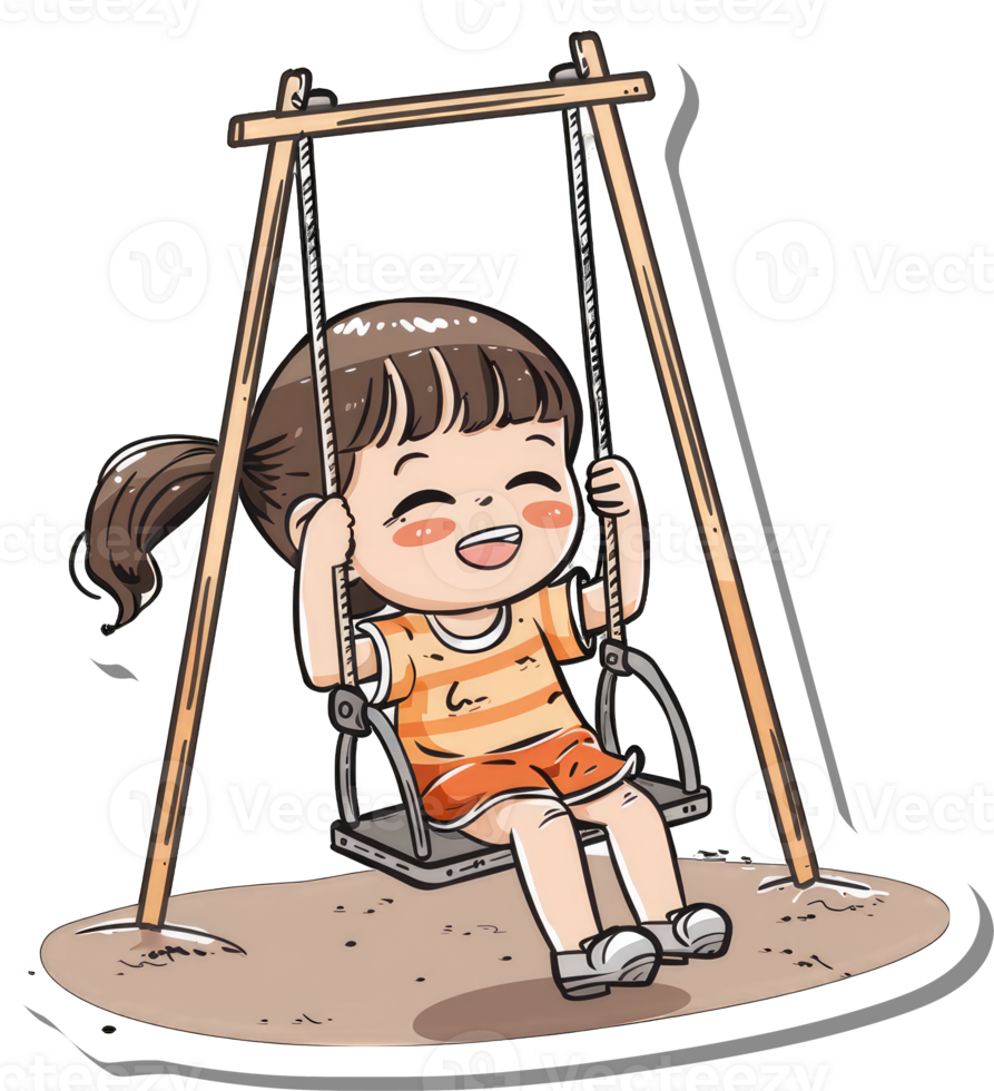 Happy Girl Enjoying Playground Swing Set png