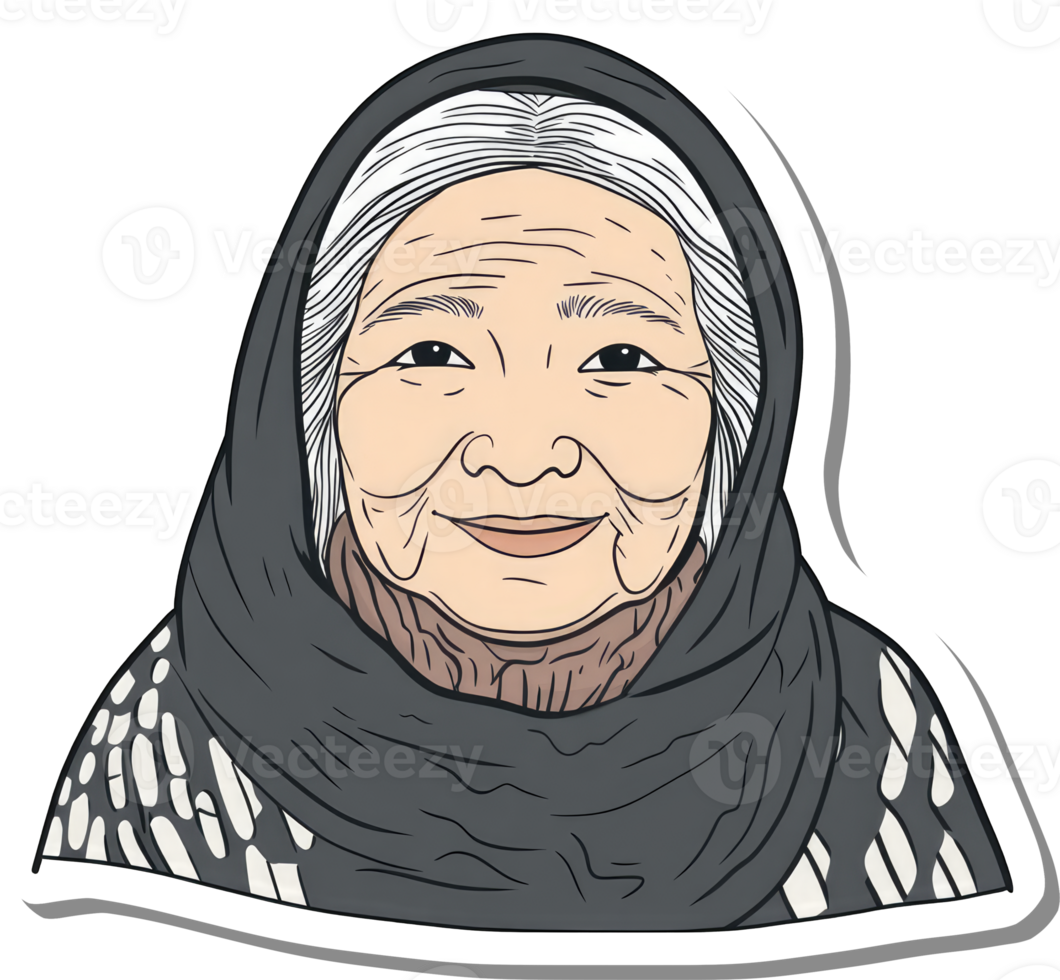 Elderly Woman Wearing A Grey Headscarf Smiling png