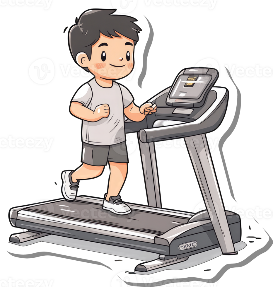 A boy is exercising on a treadmill at the gym png