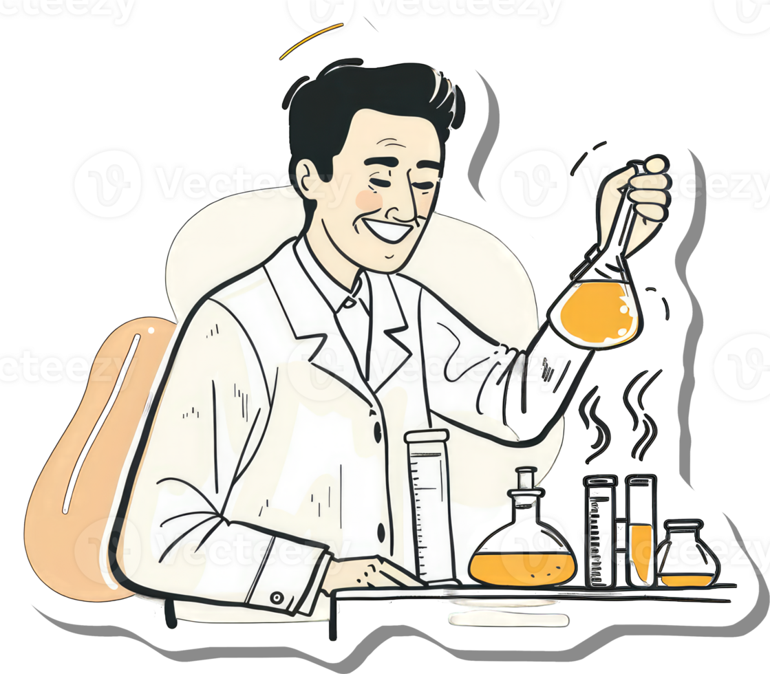 Happy Scientist Conducting a Chemistry Experiment png