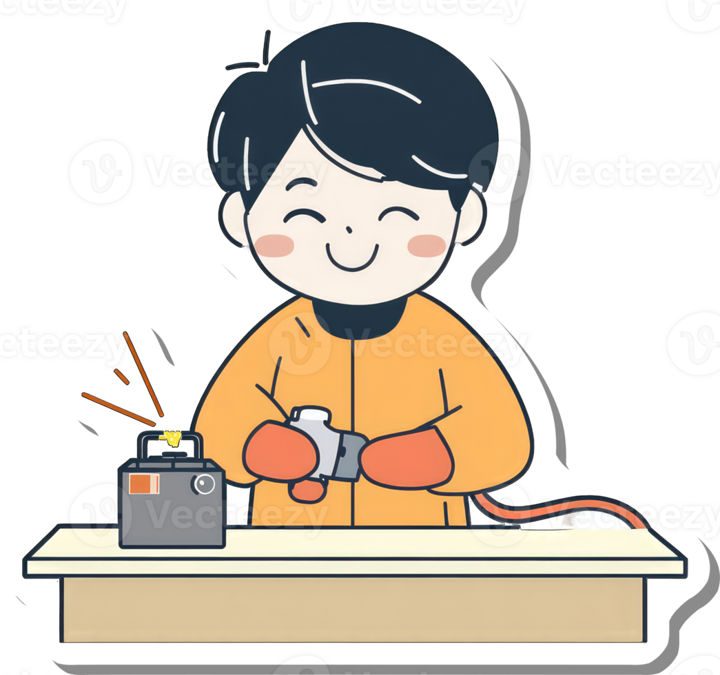 Happy Boy Working on Small Electrical Device png