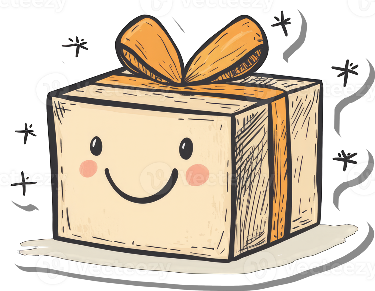 Happy Smiling Gift Box With Orange Bow png