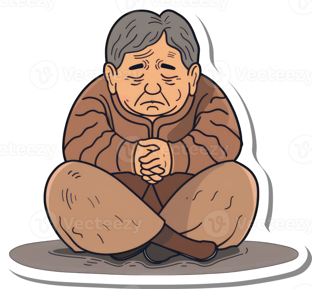 Elderly Man Sitting Sadly With Hands Clasped png