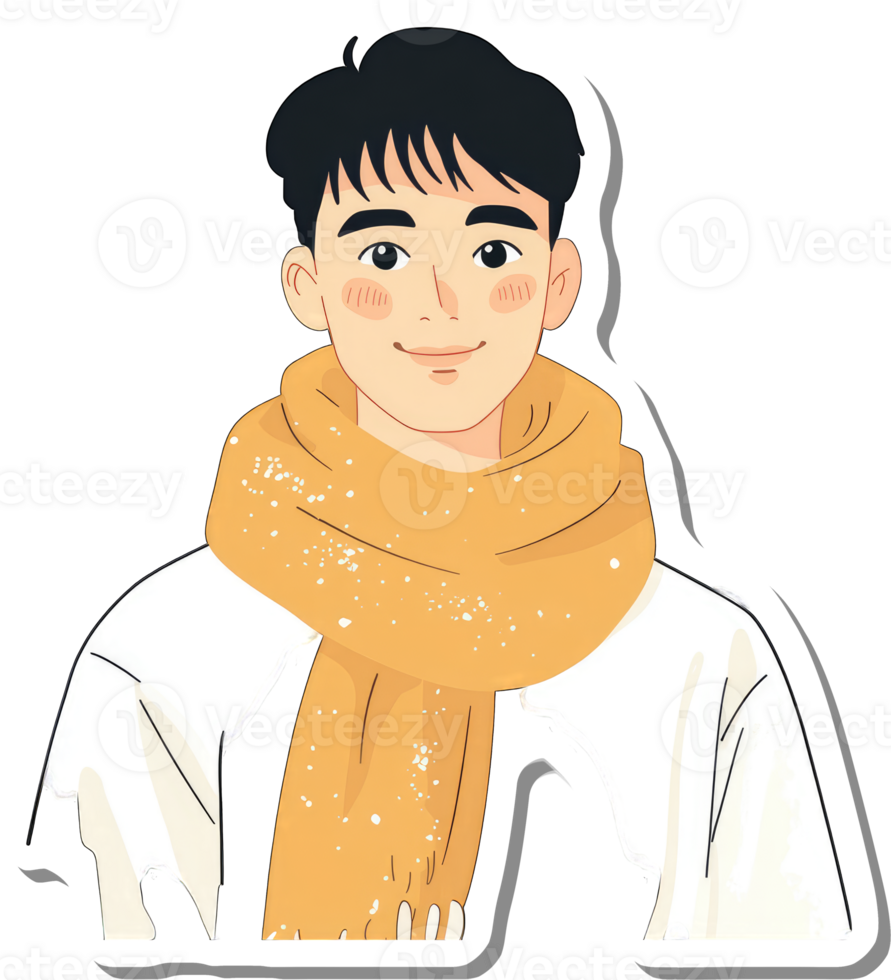 A smiling young man wears a mustard yellow scarf png