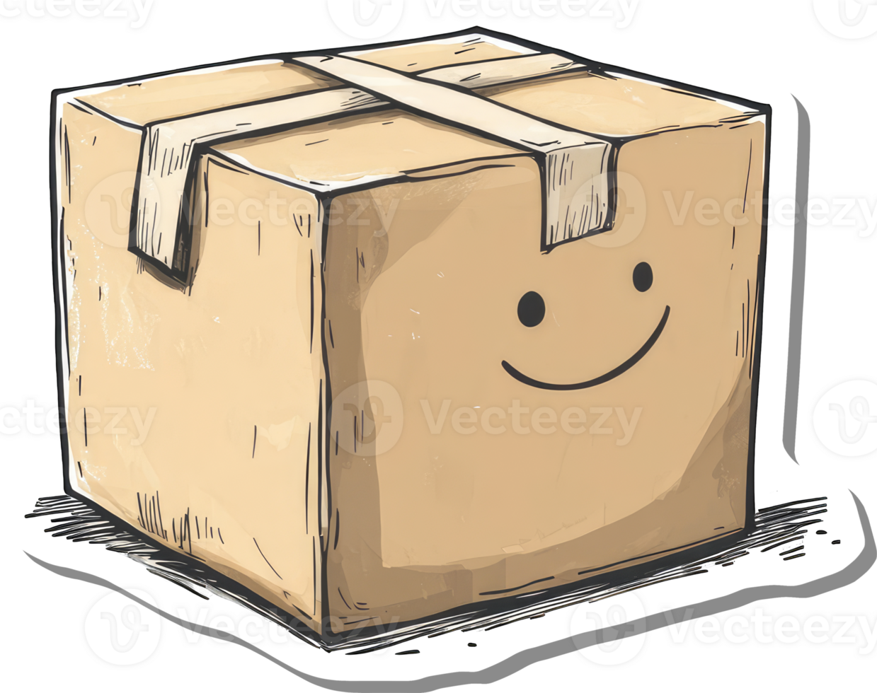 Happy Cardboard Box with Tape Shows Delivery Joy png
