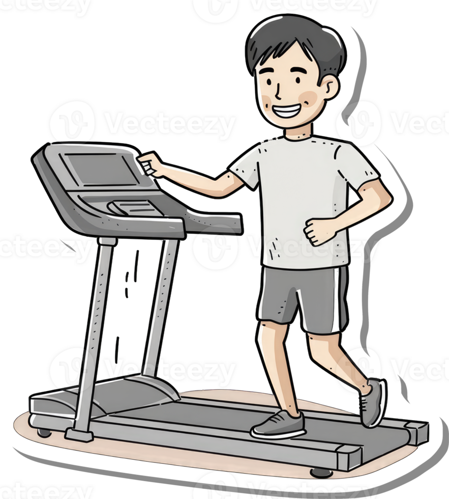 A smiling man exercises on a treadmill png