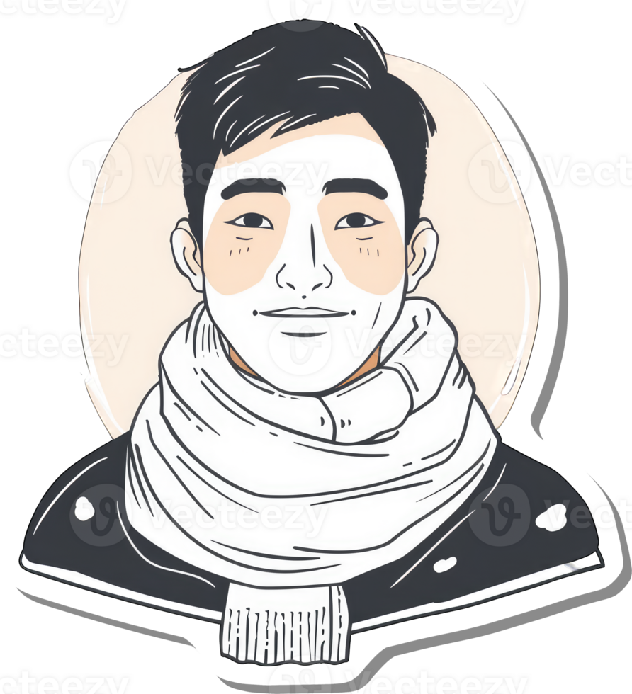 A stylized portrait of a man wearing a face mask and scarf png