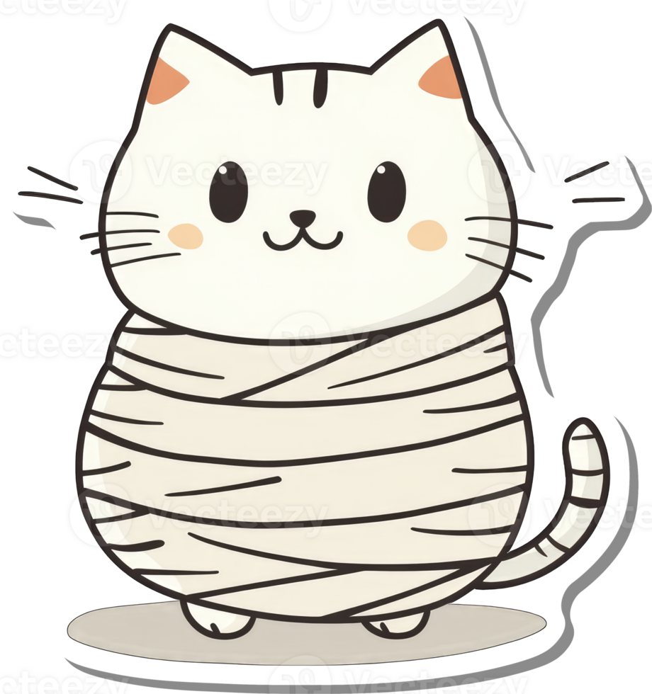 Adorable Mummy Cat Cartoon Illustration Design png