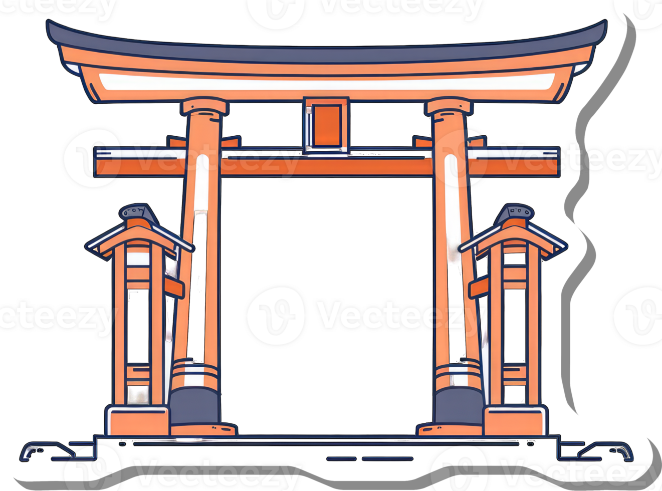 Illustrated Japanese Torii Gate Traditional Shrine Entrance png