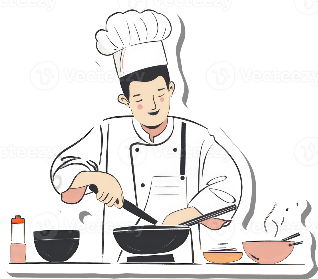 A Chef Cooking Delicious Asian Cuisine in a Wok png