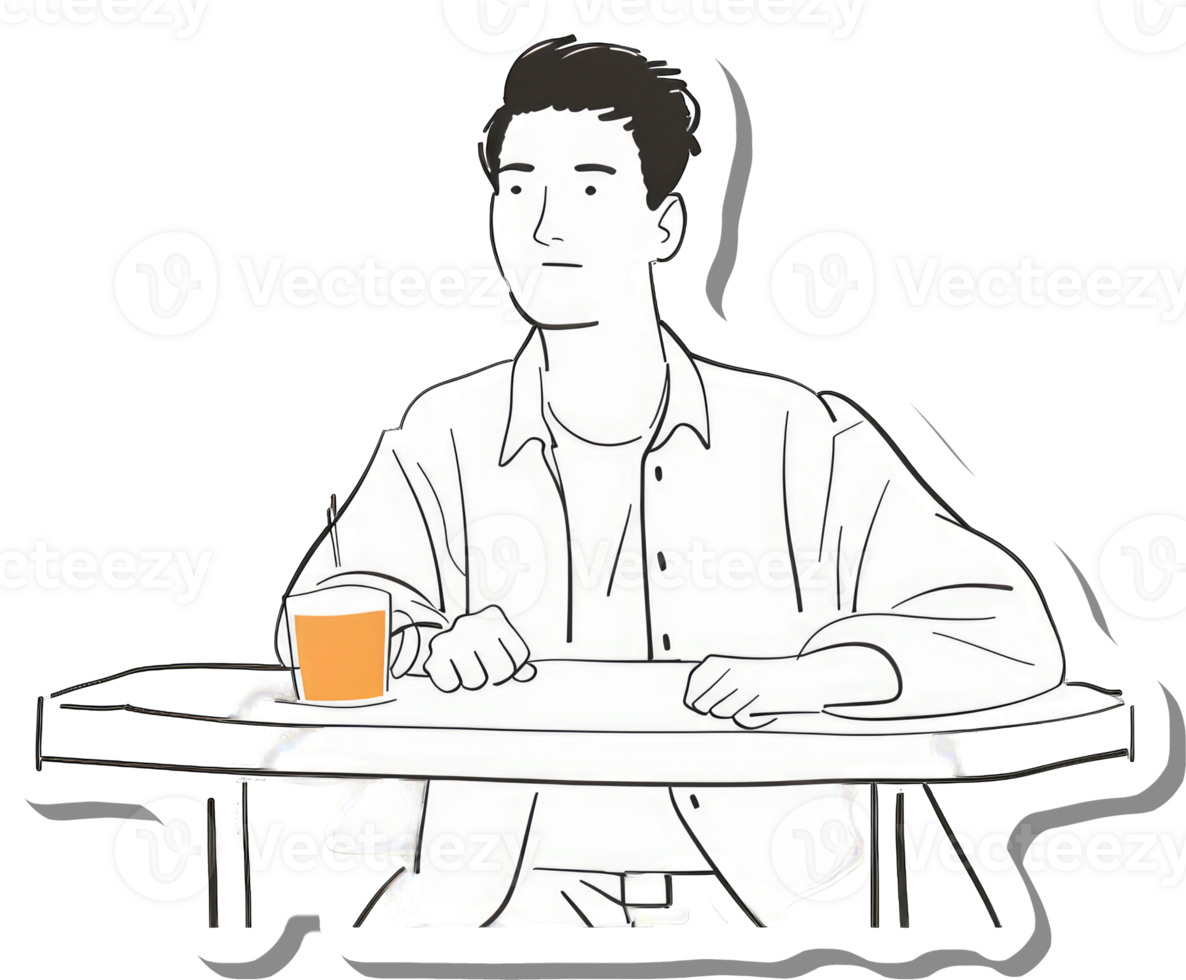 Man sits at table drinking orange juice png