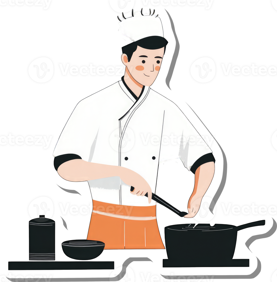 Young Male Chef Cooking Delicious Food in Kitchen png