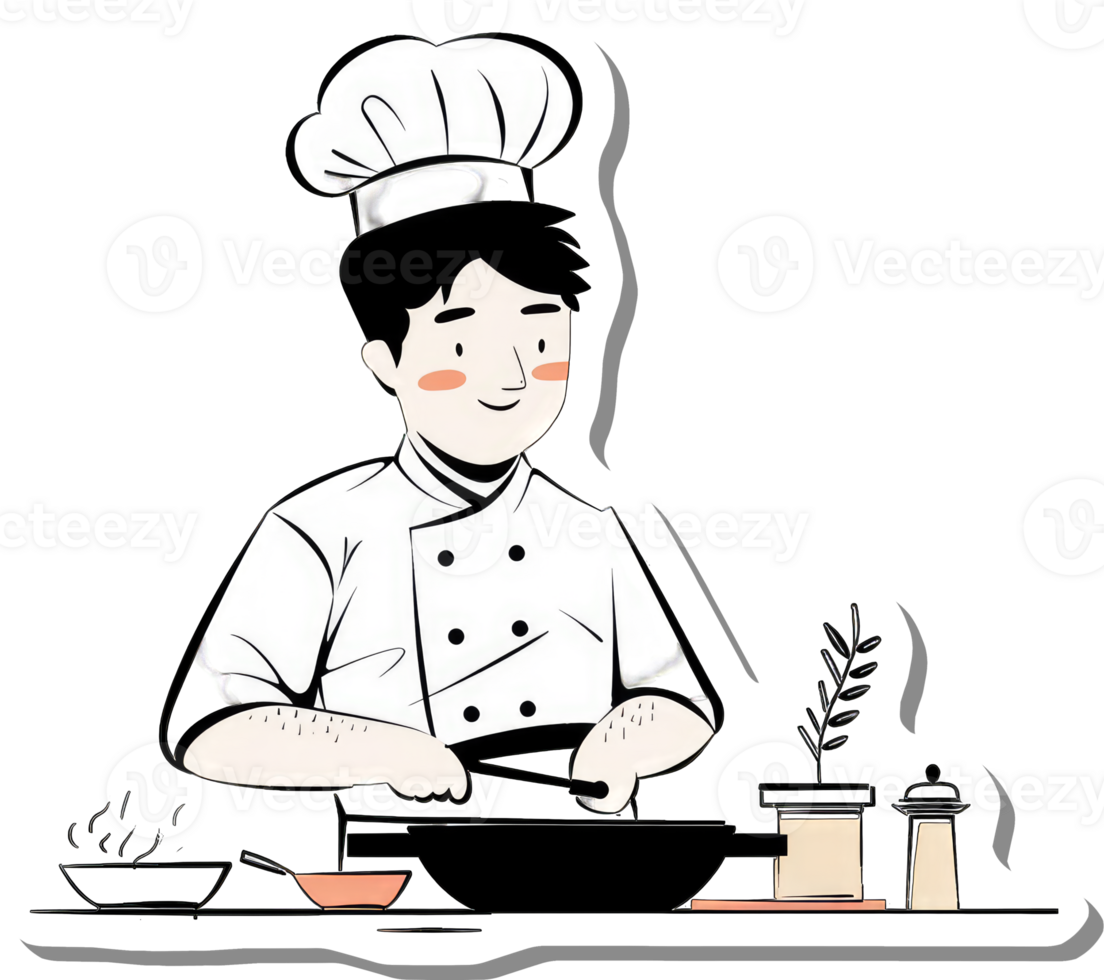 A Happy Chef Cooking Delicious Food In His Kitchen png