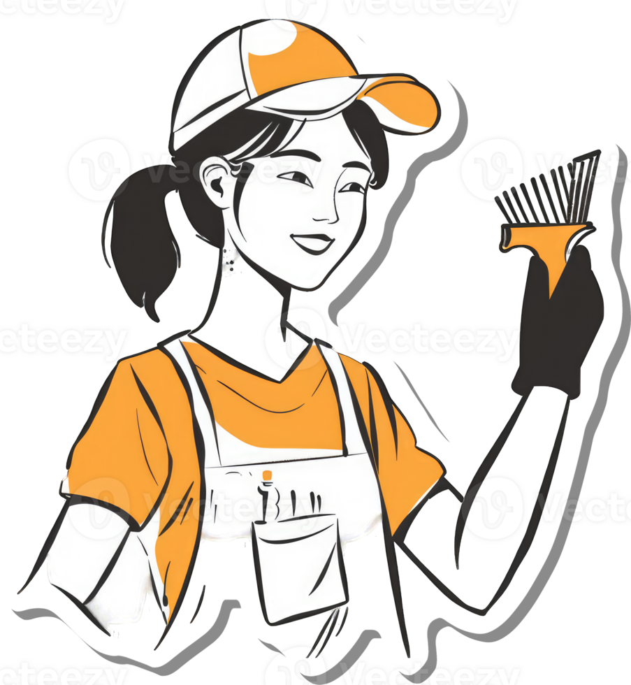 Happy Young Woman Painter Holding Paint Brush png