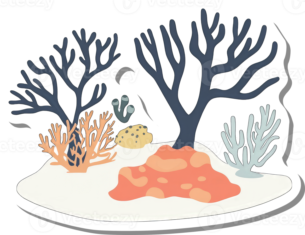 Stylized Illustration of an Underwater Coral Reef Scene png