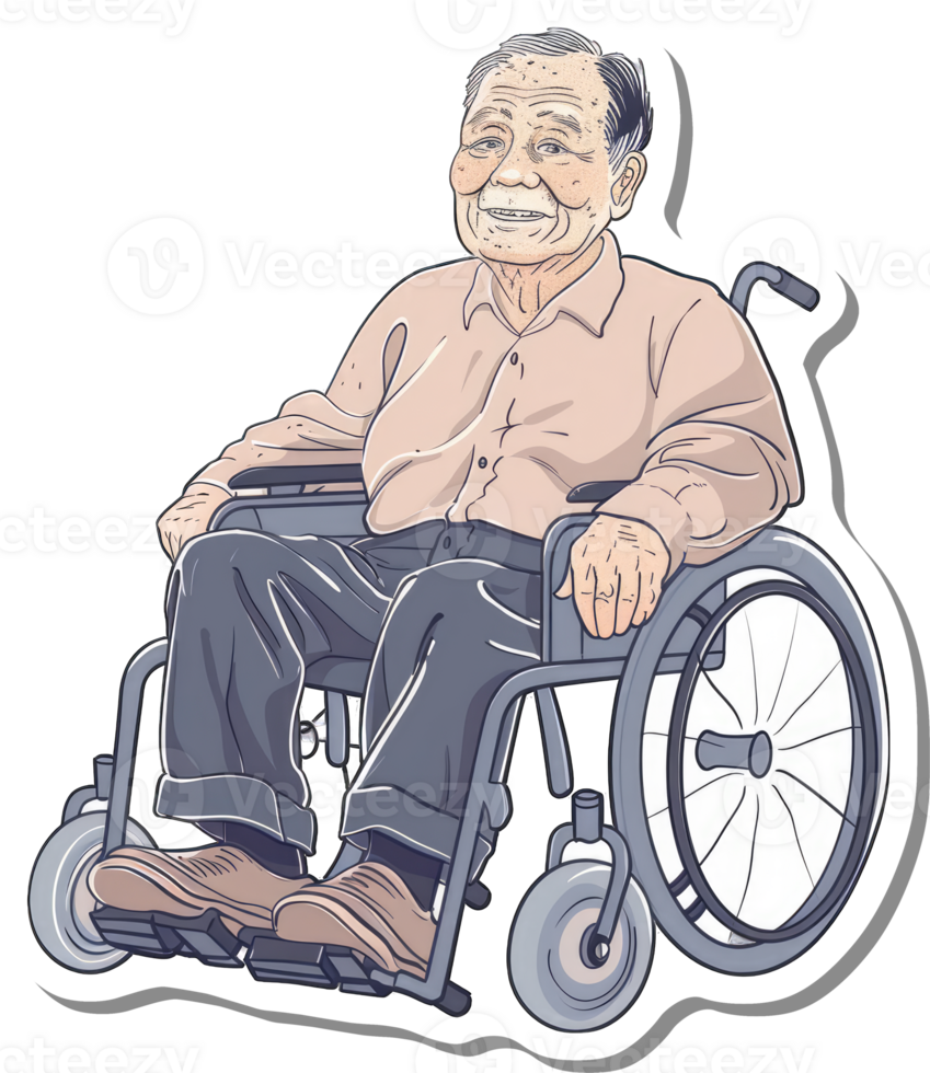 Elderly Man Smiling in Wheelchair Illustration png