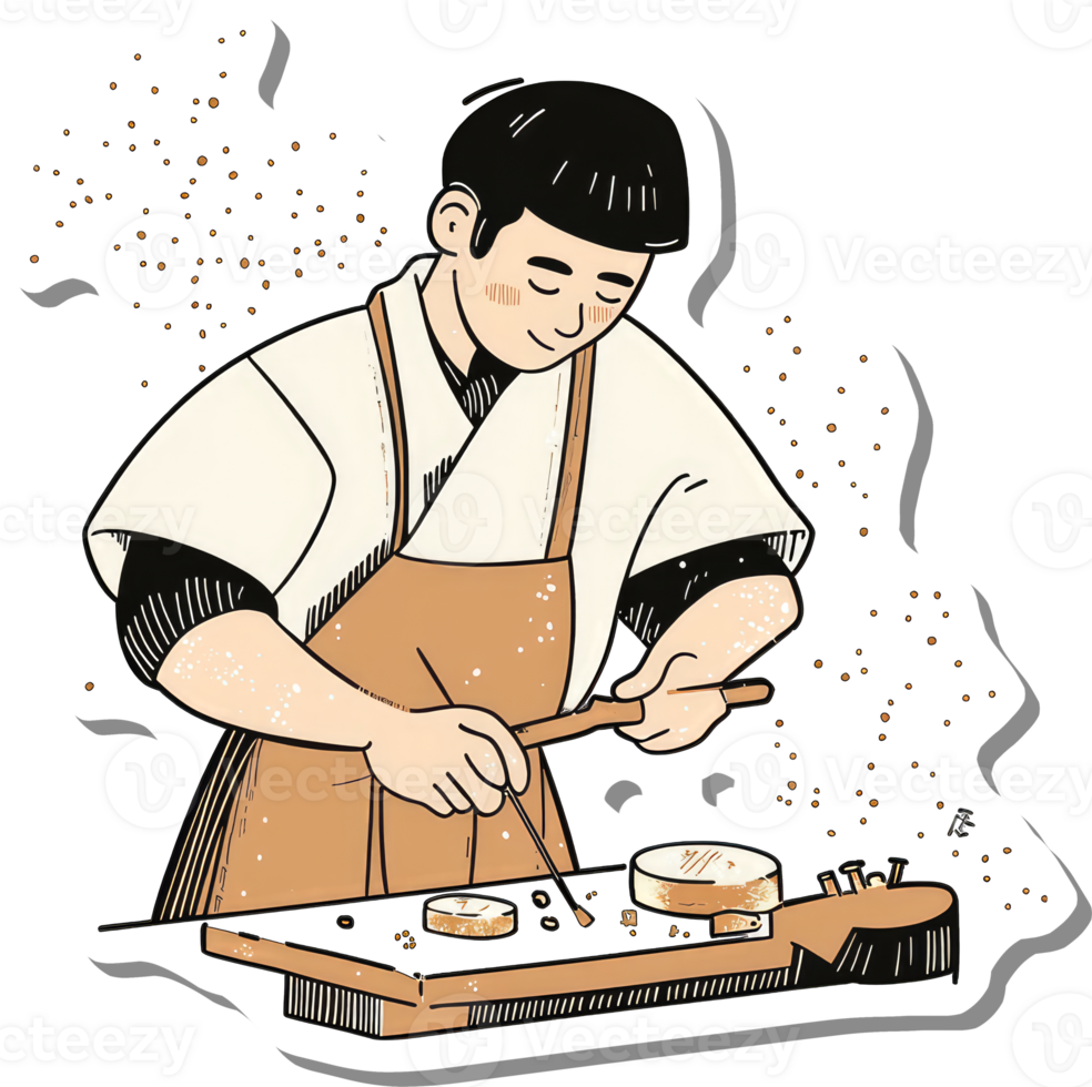 A Craftsman Carefully Works on Small Circular Objects png