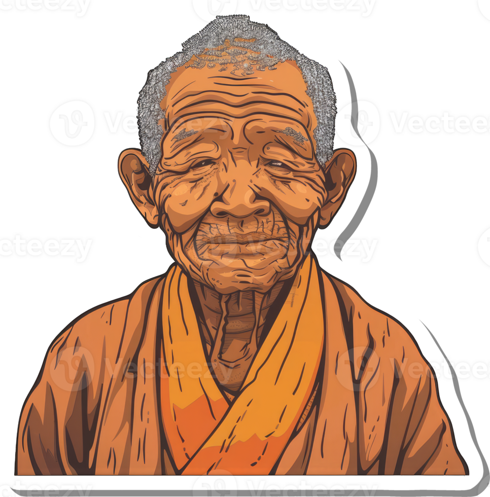 Elderly Asian Man Wearing an Orange Robe png