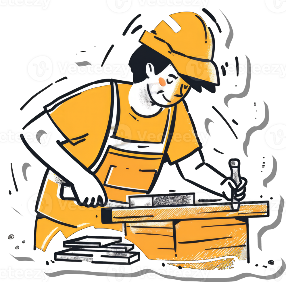 A Construction Worker Carefully Crafts Wooden Pieces png
