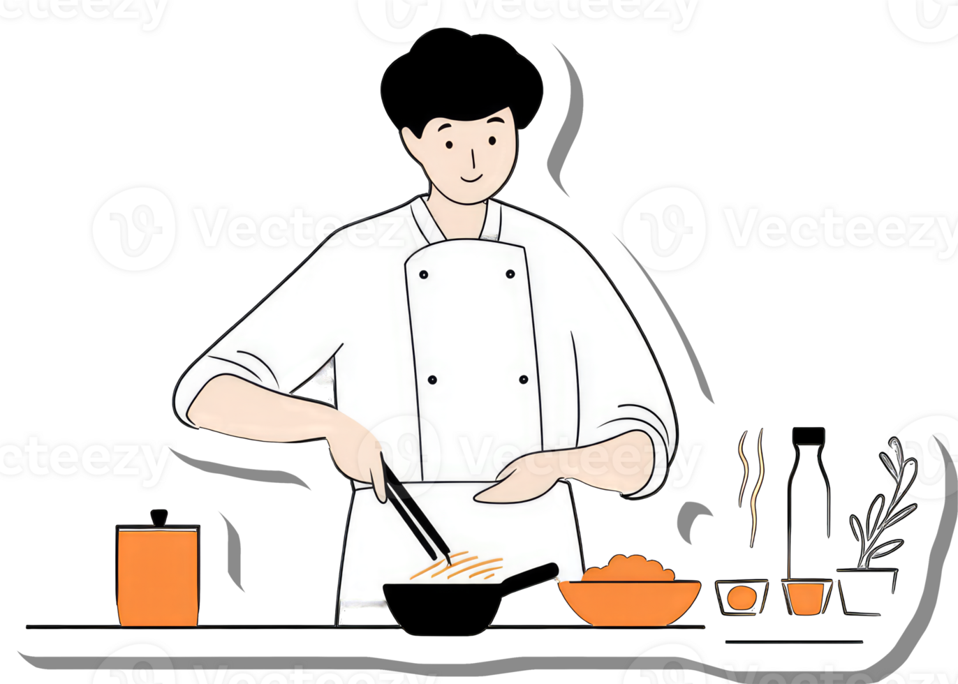 A Male Chef Cooking Noodles in a Wok png