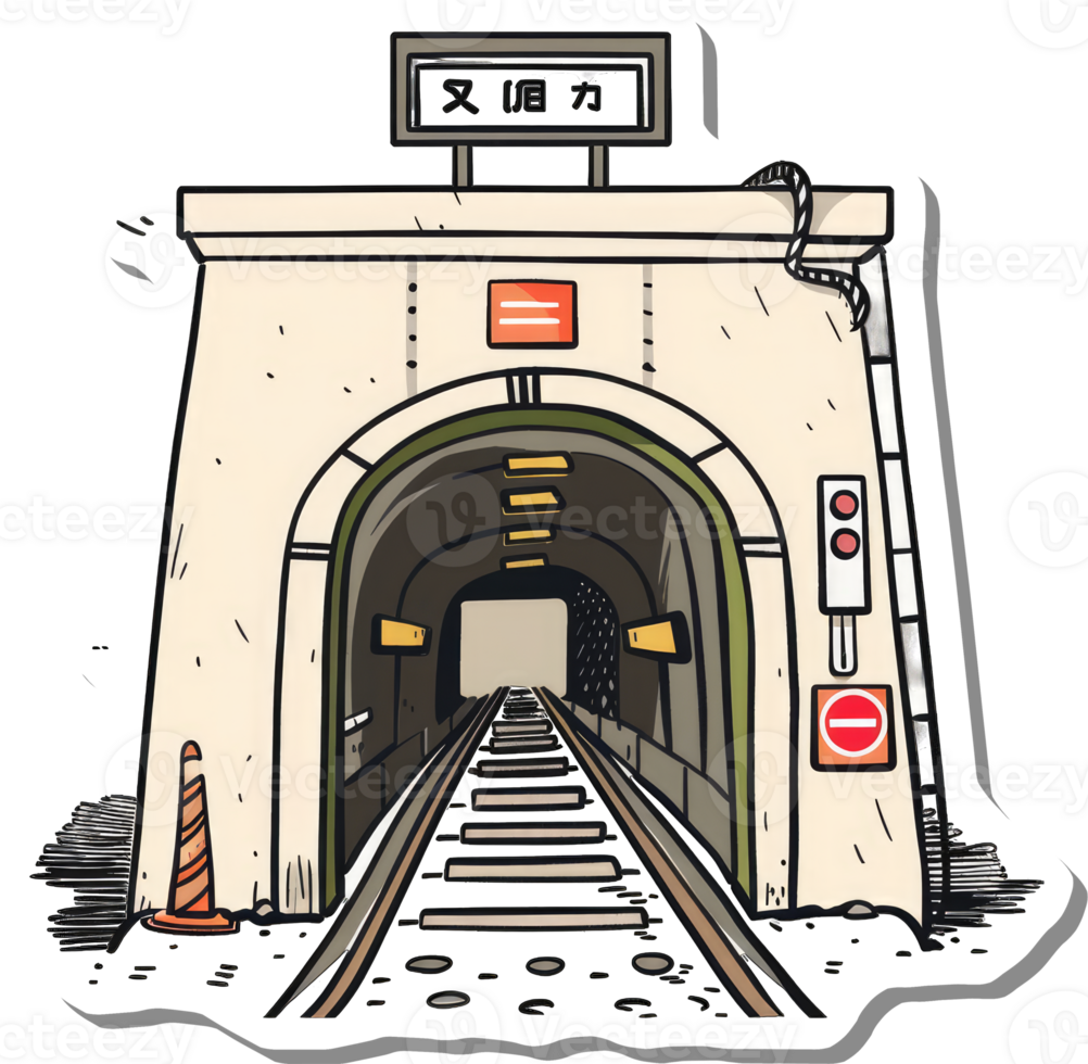 Train Entering A Tunnel Entrance Showing Tracks And Signage png