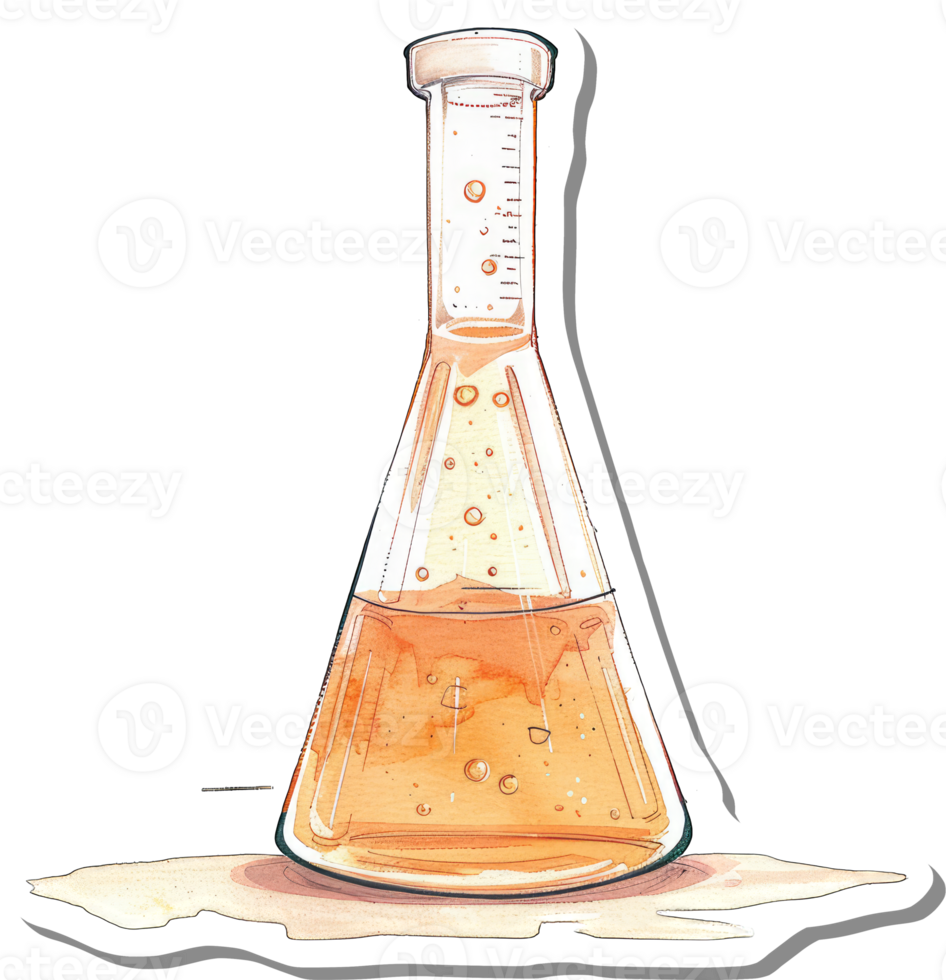 A Watercolor Erlenmeyer Flask Filled With Orange Liquid png
