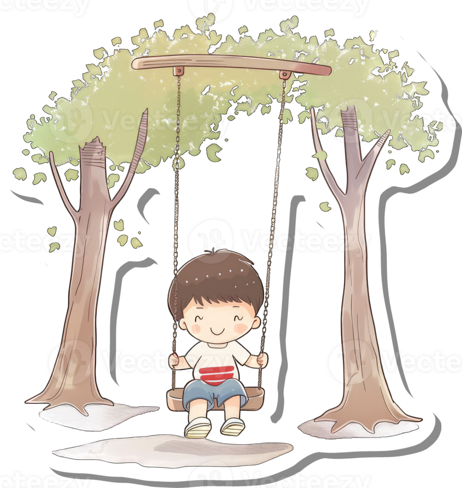 Happy Child Playing on a Swing Set Underneath Trees png