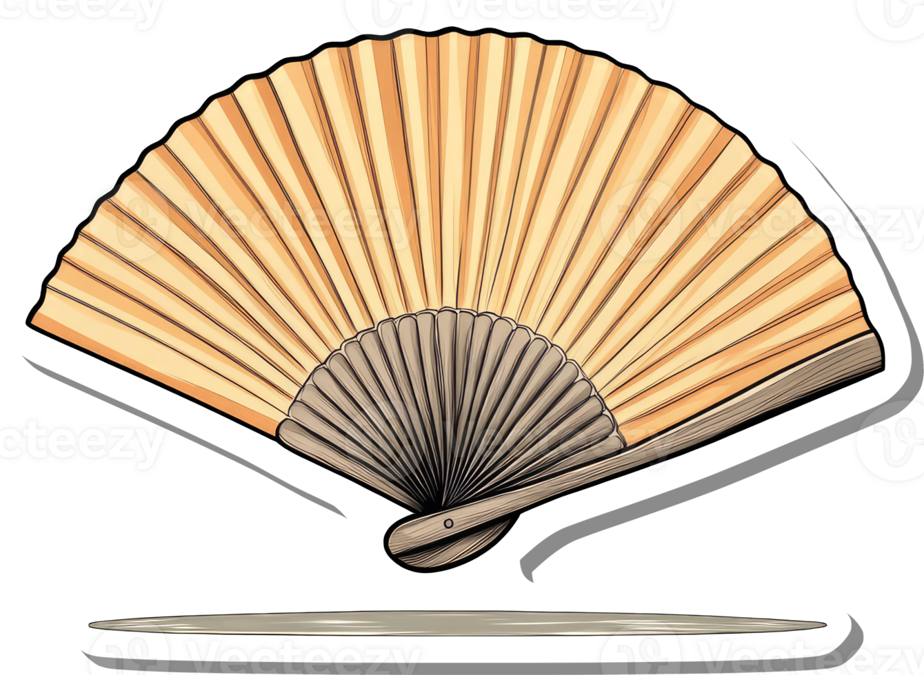 A Handheld Folding Fan with Wooden Frame and Pale Orange Slats png