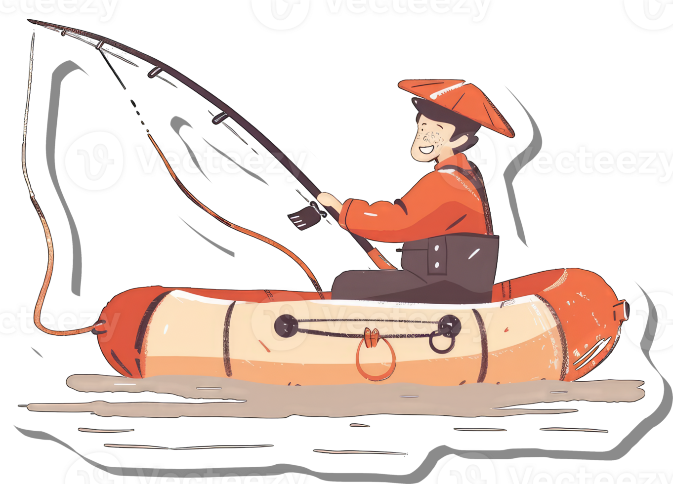 Happy Fisherman In A Small Inflatable Boat Fishing png