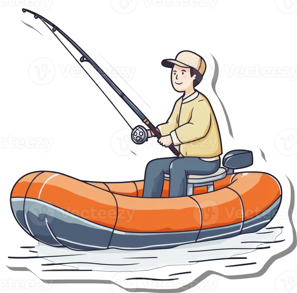 Man Fishing From An Inflatable Boat On The Water png