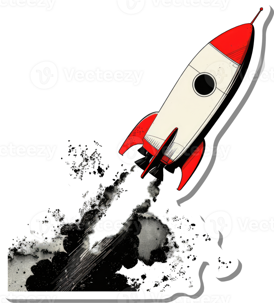 Retro Rocket Ship Launching Into Space png