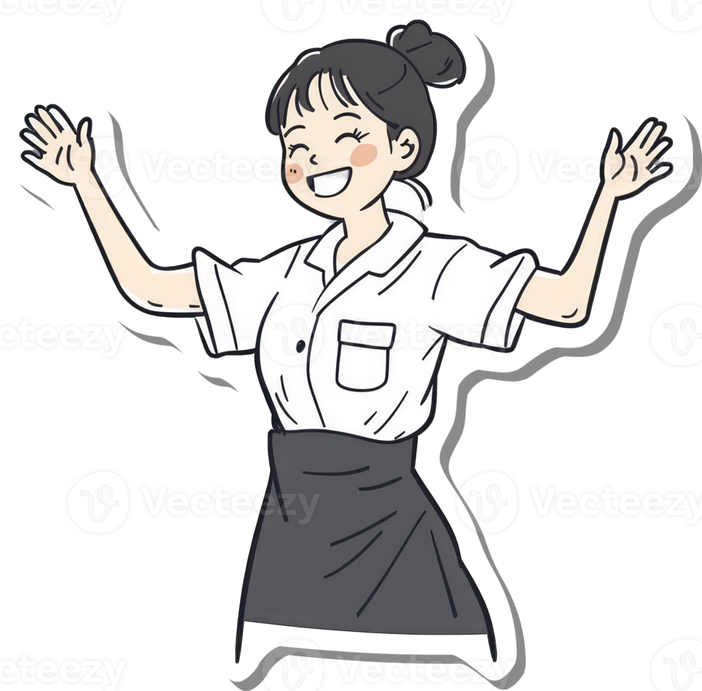 Happy Girl Wearing White Shirt and Dark Skirt png