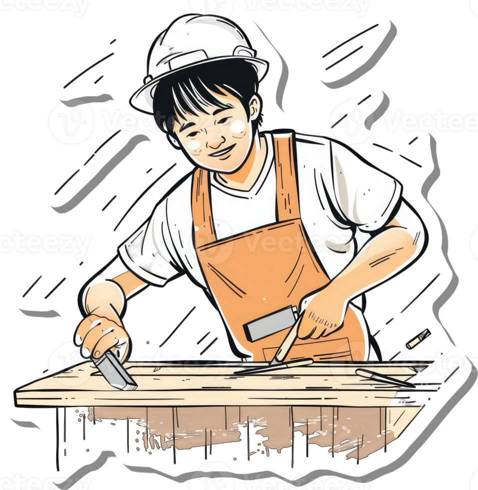 A Carpenter Carefully Works Wood Using Tools png