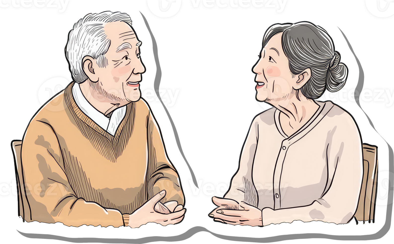 Elderly Couple Engaging in Pleasant Conversation Together png